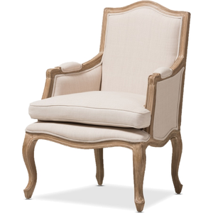 linen chair with wood trim and legs 