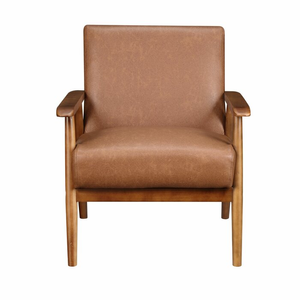 Leather arm chair with wood legs 
