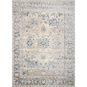 tan rug with blue details 