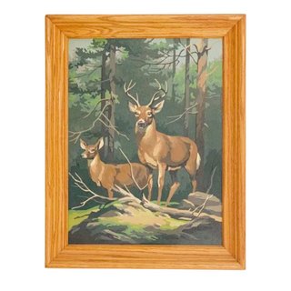 Vintage painting with doe and buck