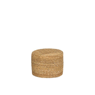 Oatmeal colored circular woven pouf