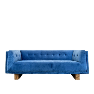 Mid-century style cobalt blue velvet sofa