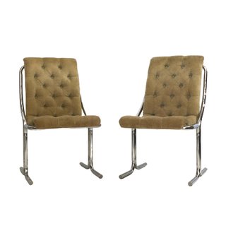 Champagne velvet tufted chairs with chrome legs