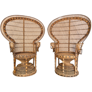 Vintage 1960's peacock chairs in light wicker with dark wicker detailing