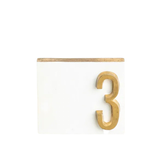 White wooden table numbers with gold numbers