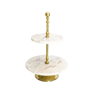 Two tier marble cake stand with gold detail