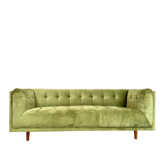 Light green, velvet tufted sofa