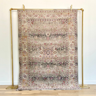 Pink, gold and grey lounge rug