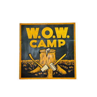 Yellow and black metal camp sign. 