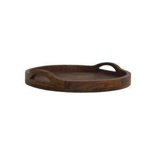 Round wooden serving tray with arched handles