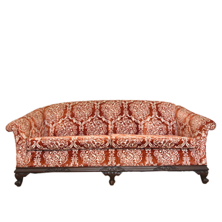 Velvet rust orange floral sofa