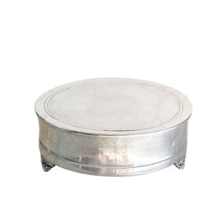 Large hammered silver cake stand with ornate feet