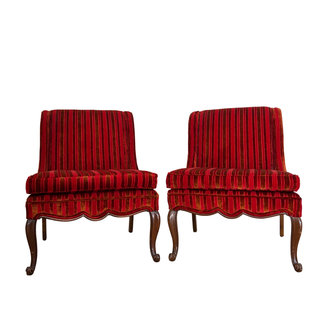 Vintage vibrant red striped velour chairs 