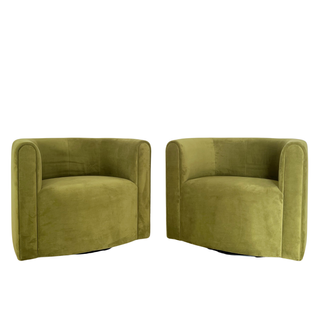 Vibrant mossy green velvet modern swivel chairs