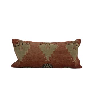 Bolster pillow with peachy blush, grey and black detail