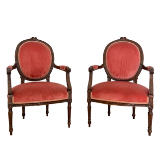Dark coral vintage velvet chairs