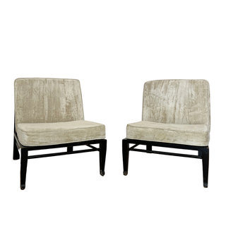 Grey Cream Black Wooden Slipper Chair
