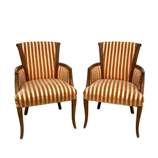 Vintage stripped pink and cream chairs. 
