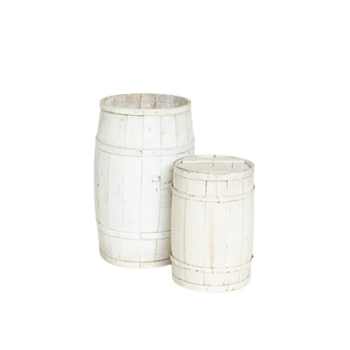 Small and large set of white rustic barrels