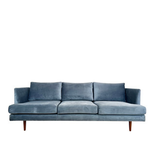 Blue, three cushion sofa, Velvet