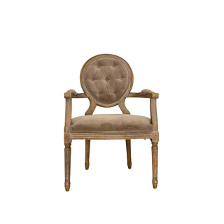 French styled taupe velvet chair with tufting