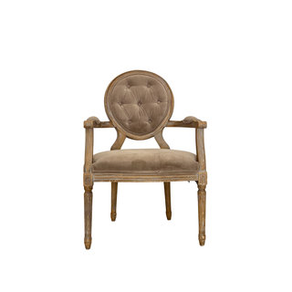 French styled taupe velvet chair with tufted back