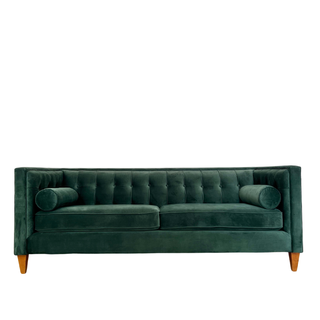 Emerald green velvet sofa