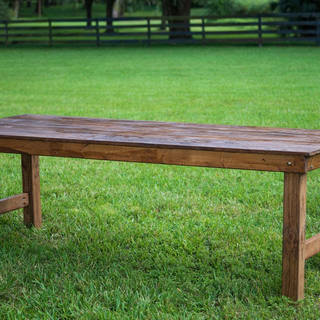 stained, polyed farm tables