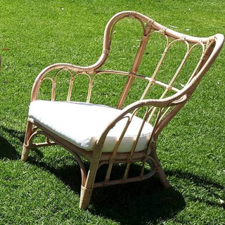 Cane Armchairs White Seat Cushions