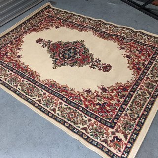 Large Cream Rug Red Border