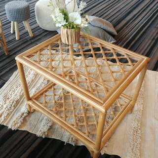 Square Cane Coffee Table Glass Top