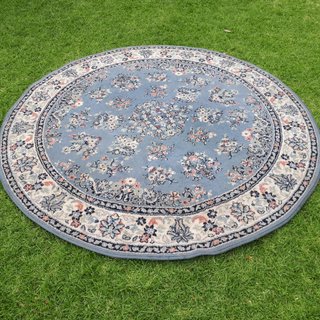 Round Blue and White Rug