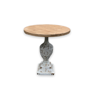 French inspired pedestal table with wood grain top.  Wedding cake table.