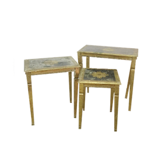Three gold painted floral decorative side tables