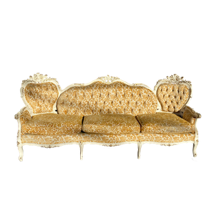 Vintage victorian gold brocade sofa with white and gold wood trim