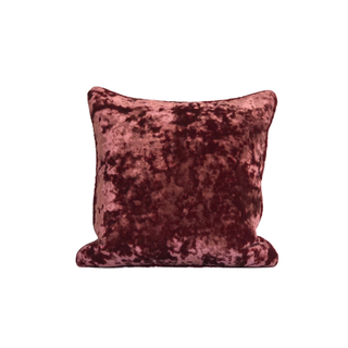 Square cranberry colored, crushed velvet pillow