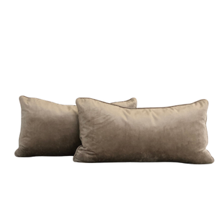 Velvet lumbar pillow in a dusty taupe