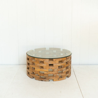 Stacked Wood Coffee Table With Glass Top