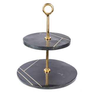 3 Tier Rectangular Dessert Display Holder, Black Marble and Gold Metal  Cupcake Stand