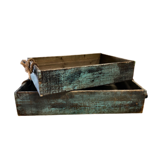 Tray: Wood Teal Distressed 