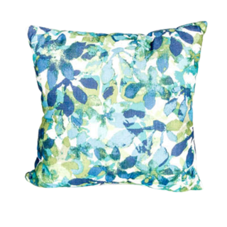 Toss Pillow: White with Blue / Green Leaves (n)