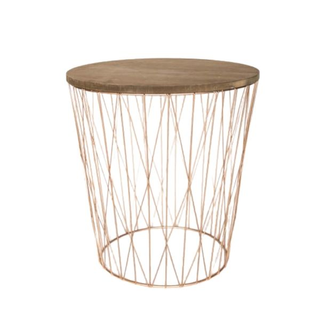 Side Table: Wood Top with Rose Gold