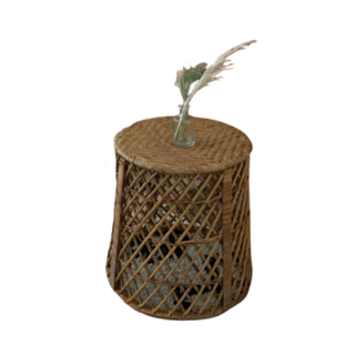 Side Table: Rattan Round w/ Glass Top