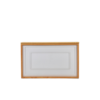 light wood shadowbox bar with white box trim insert and light wood top 