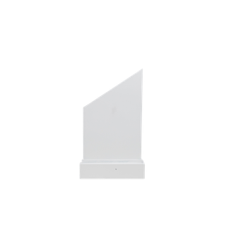 white angled panel with a block base