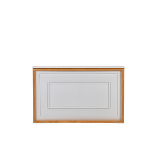 light wood shadowbox bar with white box trim insert and white top 