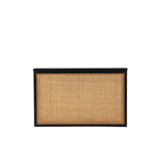 black shadowbox bar with rattan insert and black top