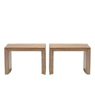 pair of contemporary light wood end tables 