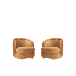 back view of pair of brown velvet upholstered Franklin chairs available to rent for events