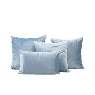 four light blue velvet pillows 